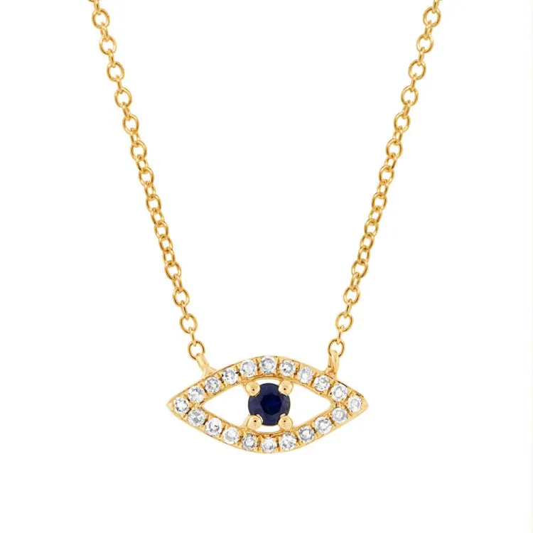 0.09ct Diamond & 0.08ct Blue Sapphire 14k Yellow Gold Eye Necklace