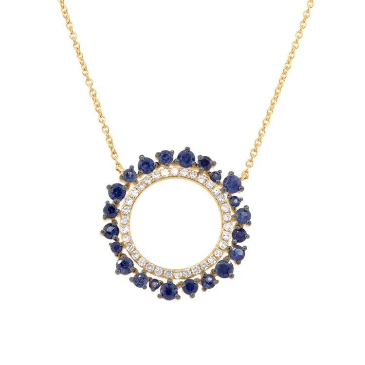 0.17ct Diamond & 0.79ct Blue Sapphire 14k Yellow Gold Necklace