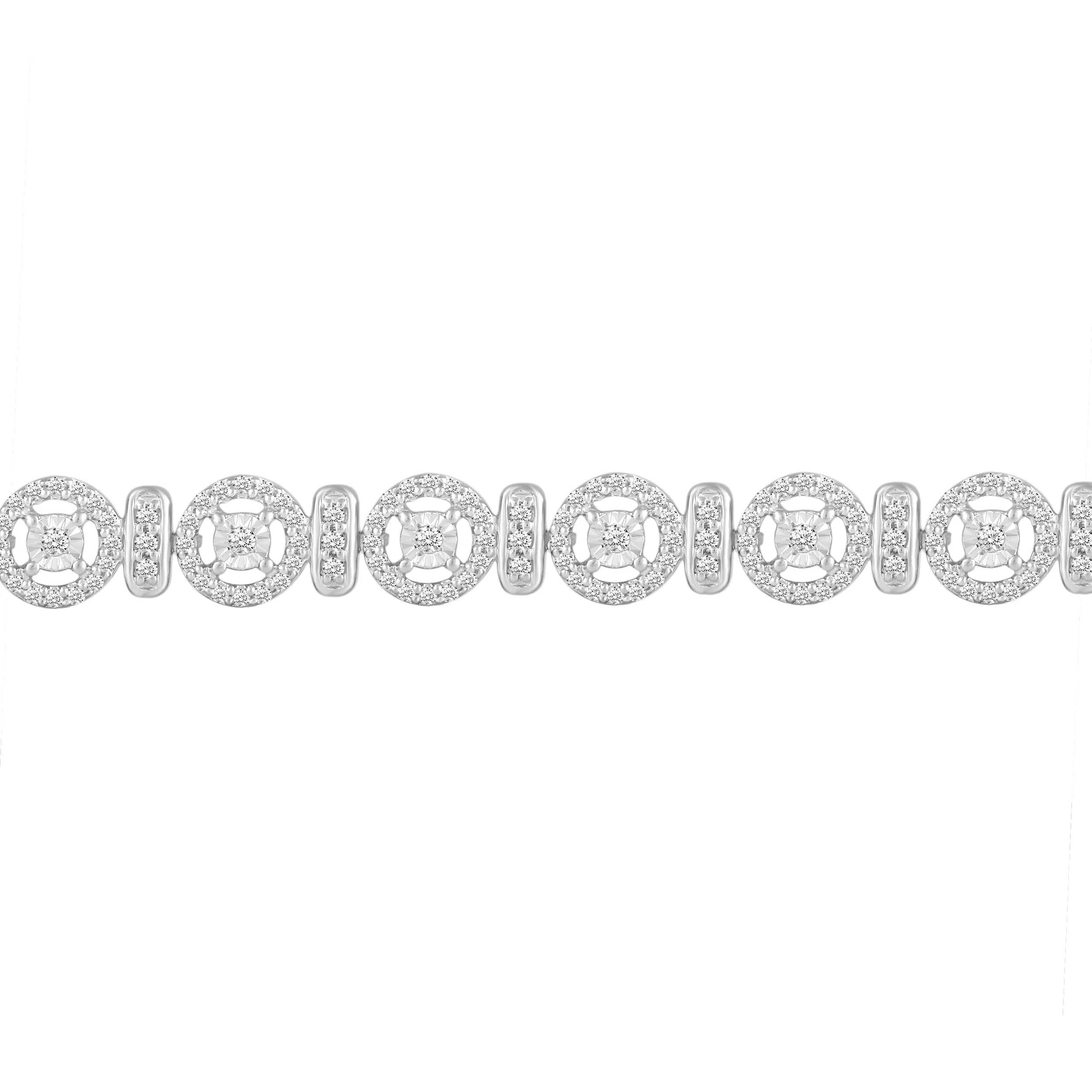 1 1/2 Carat tw Natural Diamond Circle Cluster Tennis Bracelet in 925 Sterling Silver