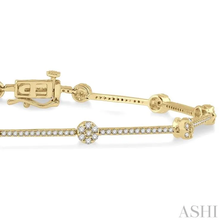 1 ctw Cluster Round Cut Diamond Bar Link Bracelet in 10K Yellow Gold