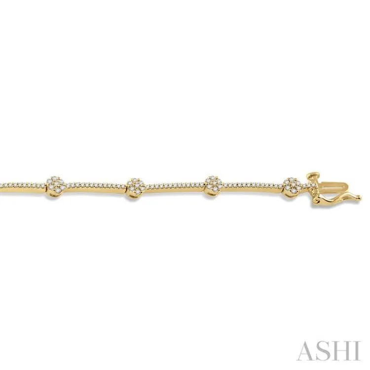 1 ctw Cluster Round Cut Diamond Bar Link Bracelet in 10K Yellow Gold