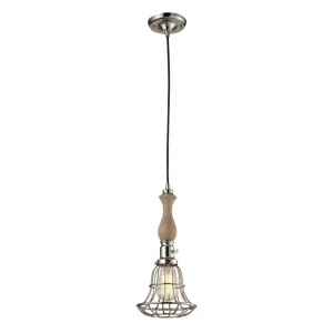 1 light wood pendant in Polished Nickel