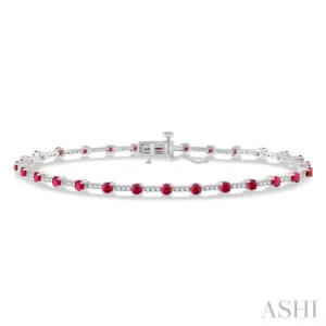 1/2 Ctw Round Cut Diamond & 2.5 MM Ruby Precious Bracelet in 10K White Gold