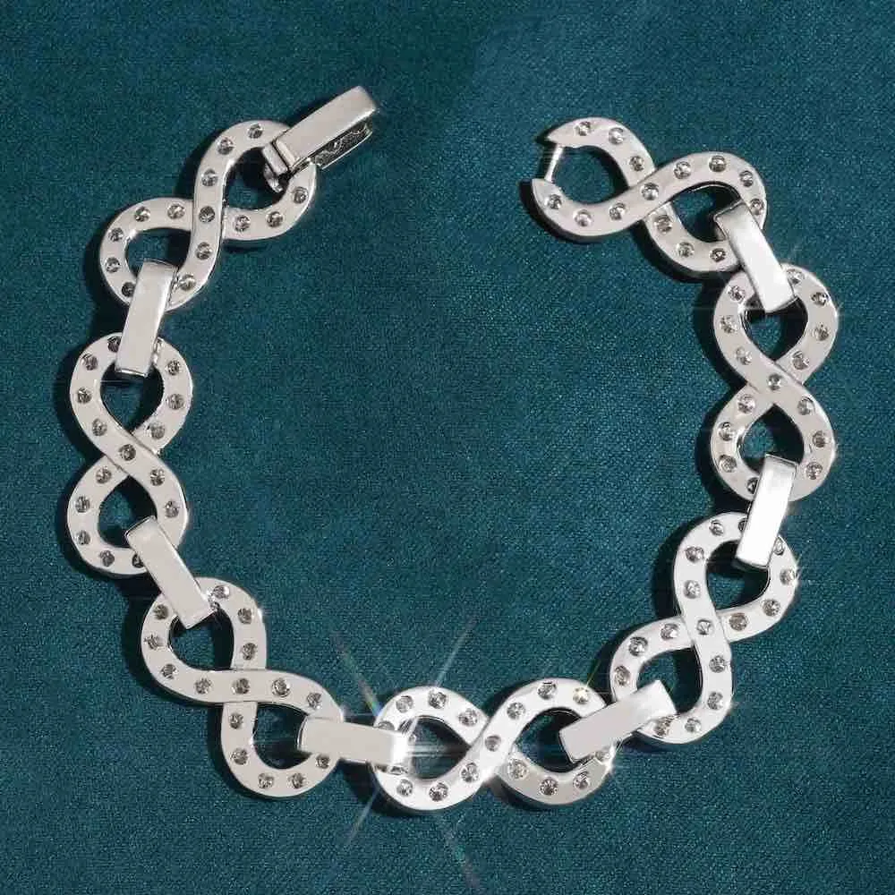 13MM Moissanite Infinity Link Bracelet 14K Gold