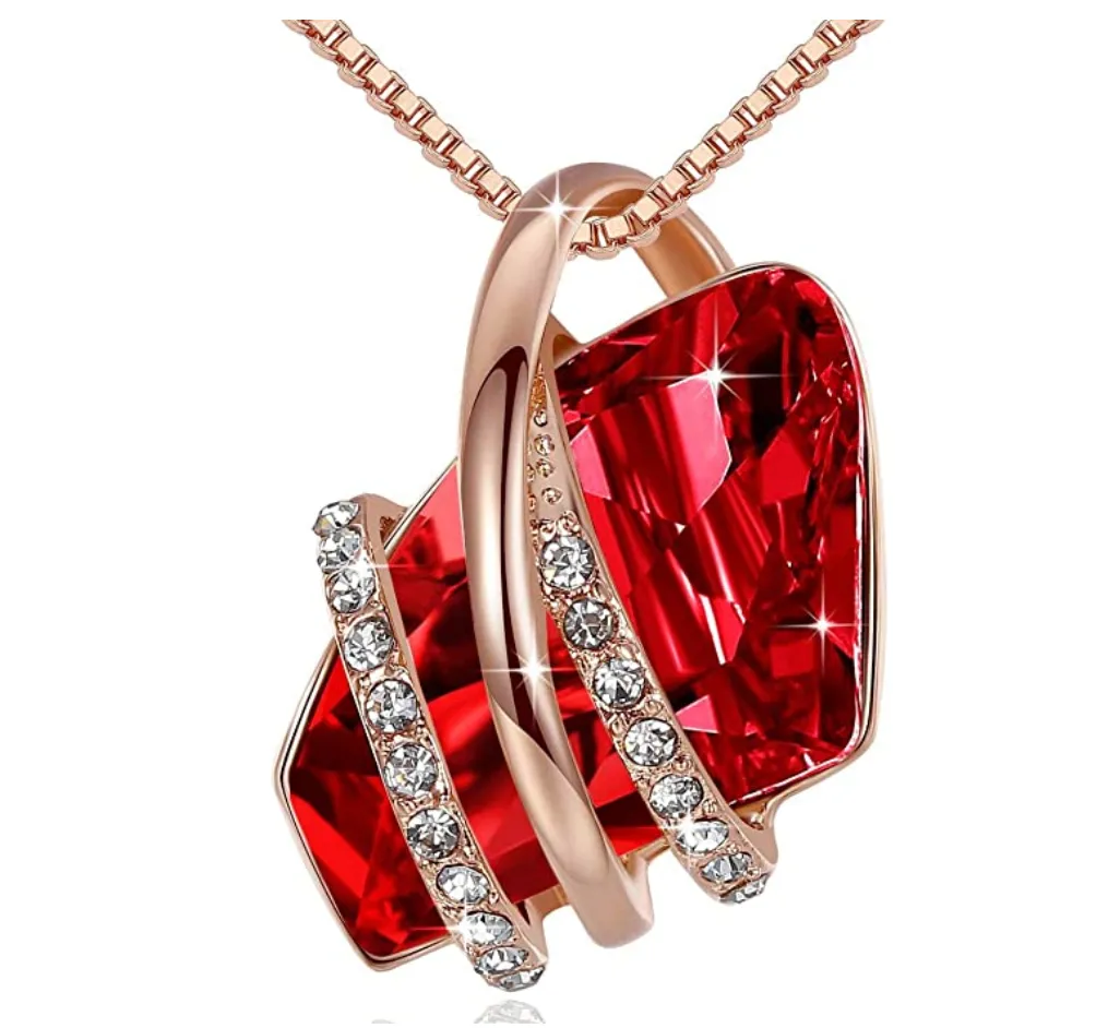 1/4 ct. Simulated Diamond Pink Tourmaline Mothers Day Necklace Ruby Red Simulated Emerald Green Anniversary Gift Wish Stone Gemstone Gold Ribbon Pendant Crystals Simulated Sapphire Blue Chain 20in.