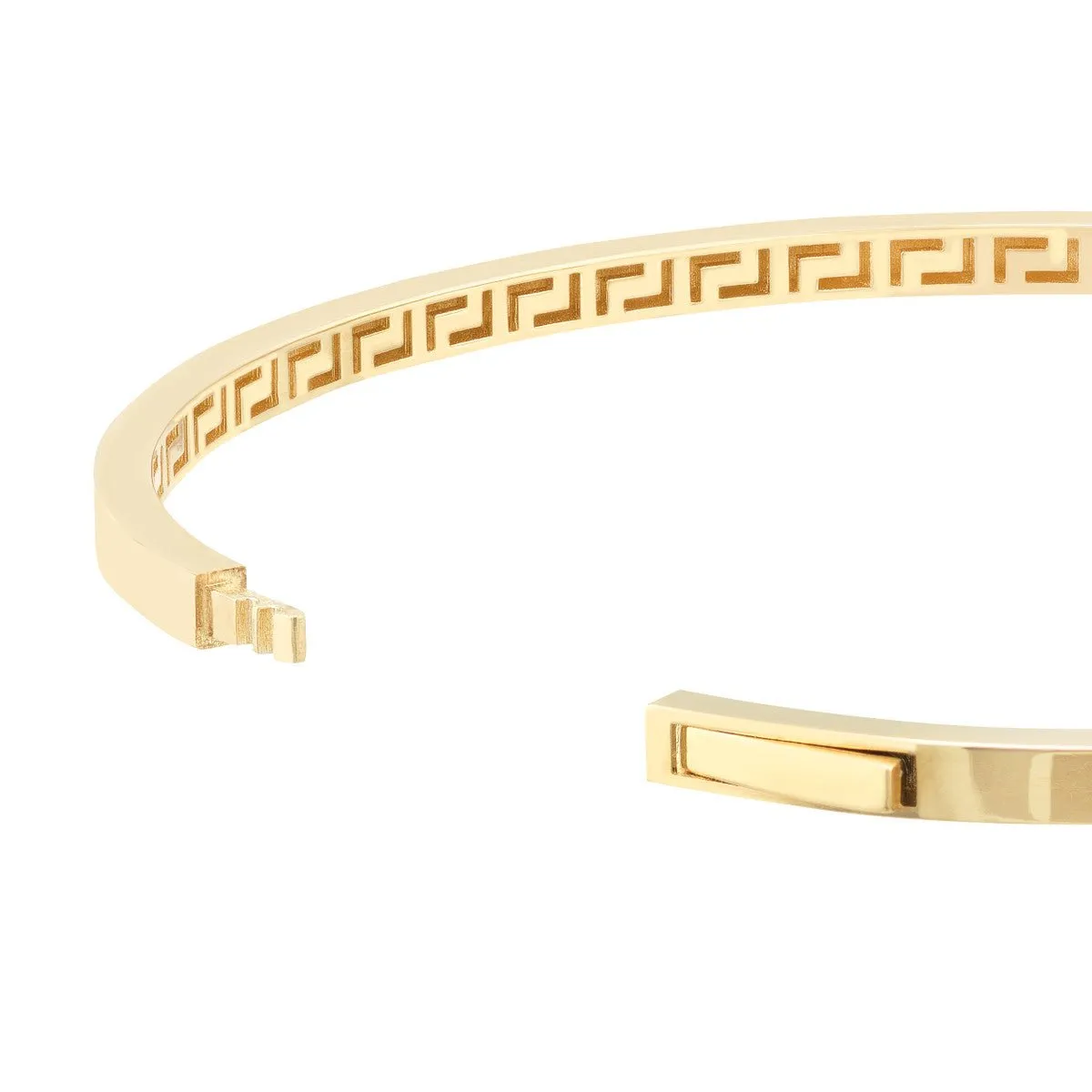 14K Gold Plain Square Tube Bangle with Greek Key Interior