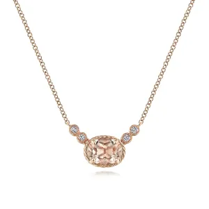 14K Rose Gold Oval Morganite Pendant Necklace with Diamond Accents