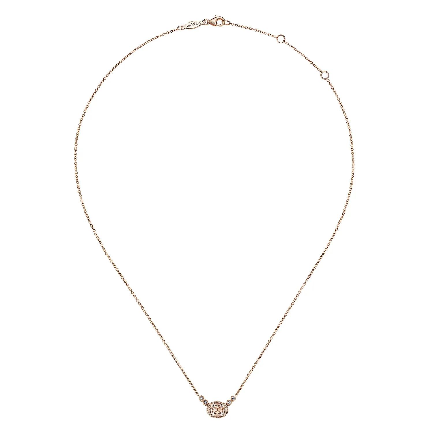 14K Rose Gold Oval Morganite Pendant Necklace with Diamond Accents