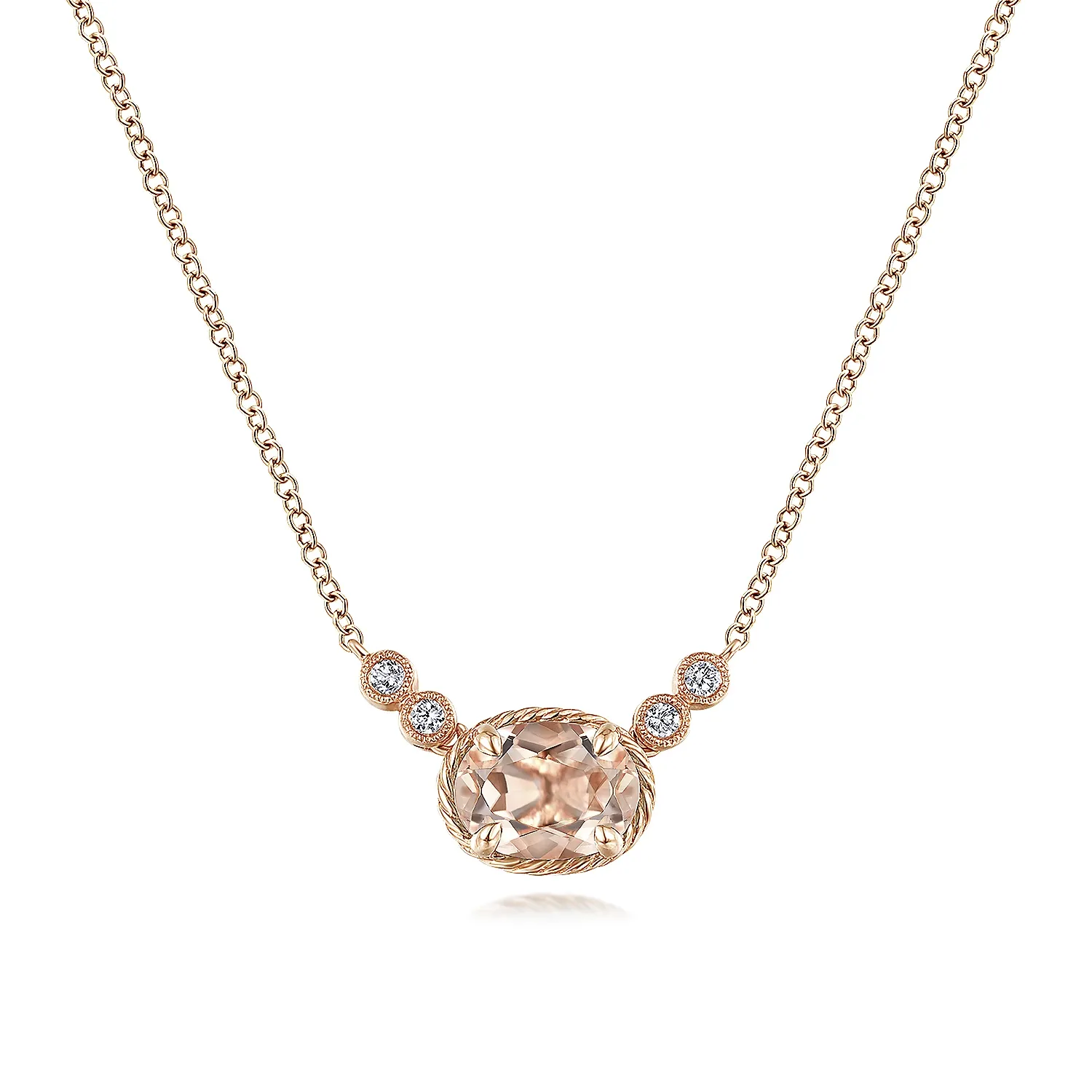 14K Rose Gold Oval Morganite Pendant Necklace with Diamond Accents