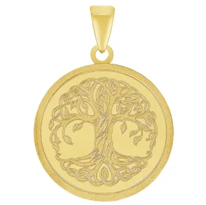 14k Solid Yellow Gold Tree of Life Medallion Charm Pendant