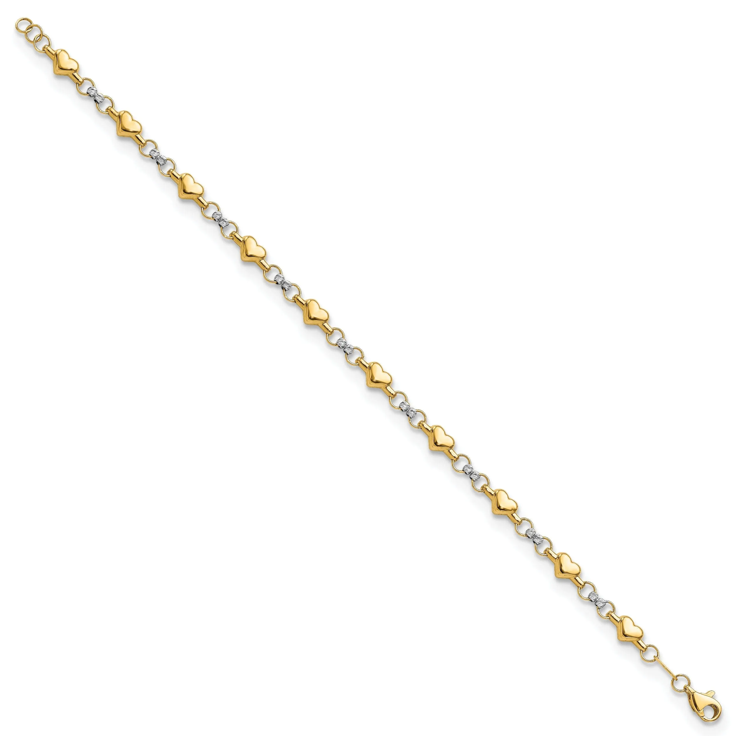 14K two-tone gold multi Hearts Bracelet 7.5inch