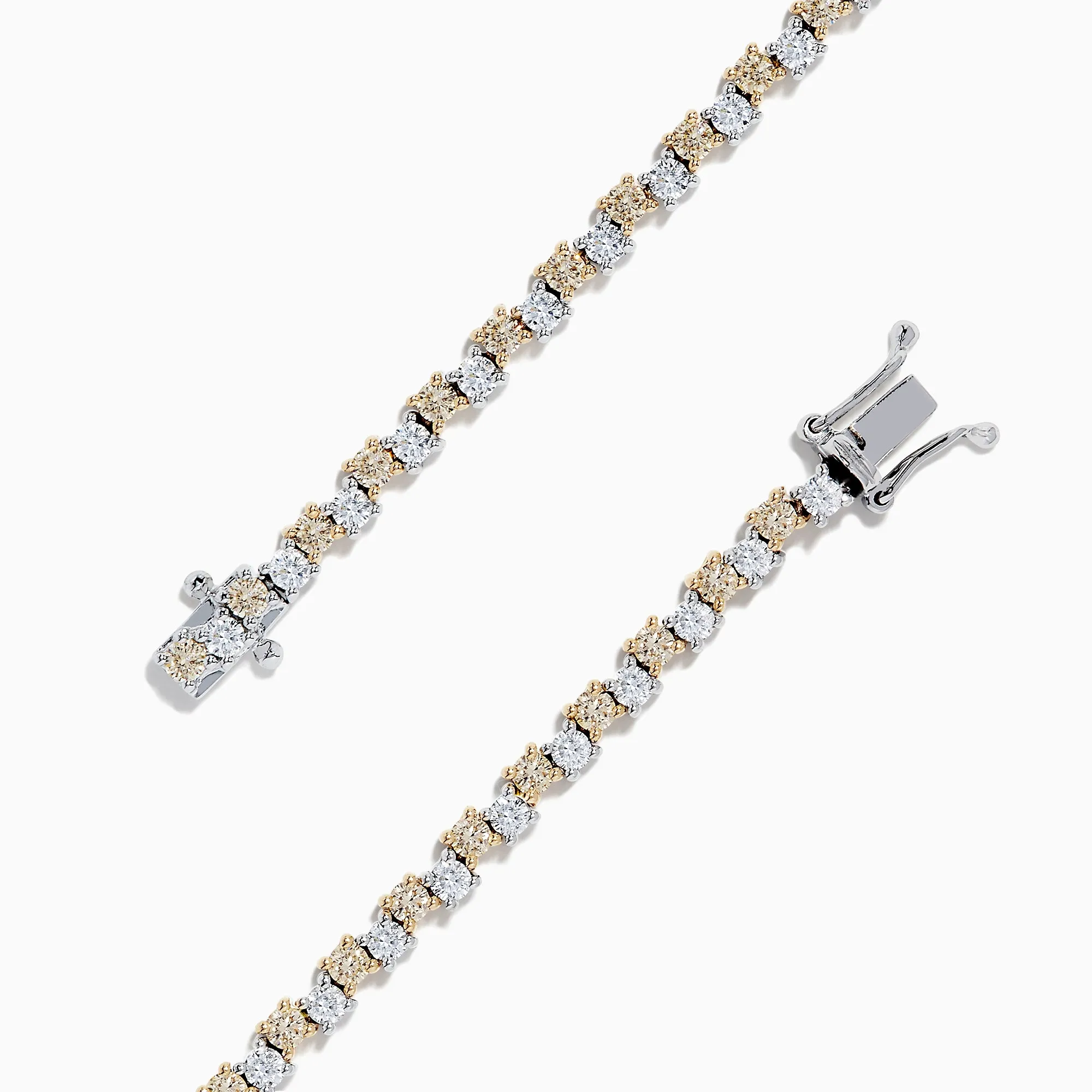 14K Two Tone Gold Yellow and White Diamond Tennis Bracelet, 4.30 TCW