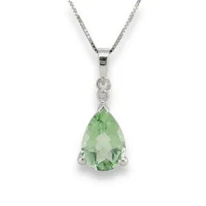 14K W Gold 1.75ct Green Amethyst & 0.02ct H/SI2 Diamond Pendant