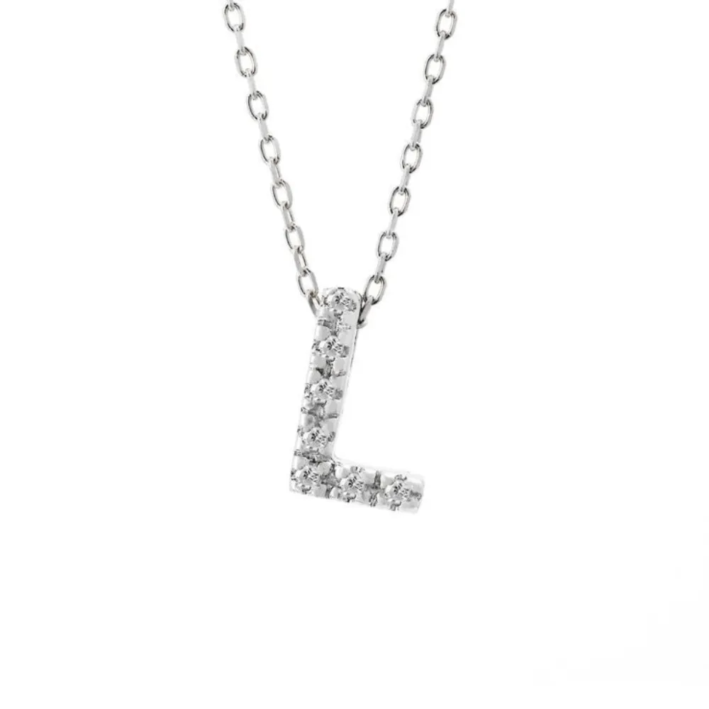 14K W Gold small 0.02ctw H/I1-SI2 diamond initial 'L' pendant