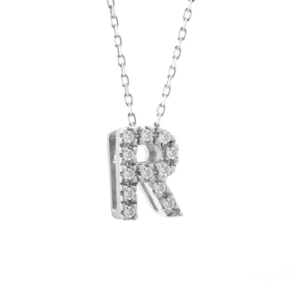 14K W Gold small 0.02ctw H/I1-SI2 diamond initial 'R' pendant