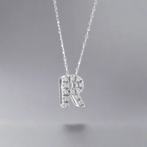 14K W Gold small 0.02ctw H/I1-SI2 diamond initial 'R' pendant