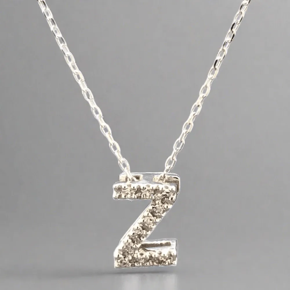 14K W Gold small 0.02ctw H/I1-SI2 diamond initial 'Z' pendant