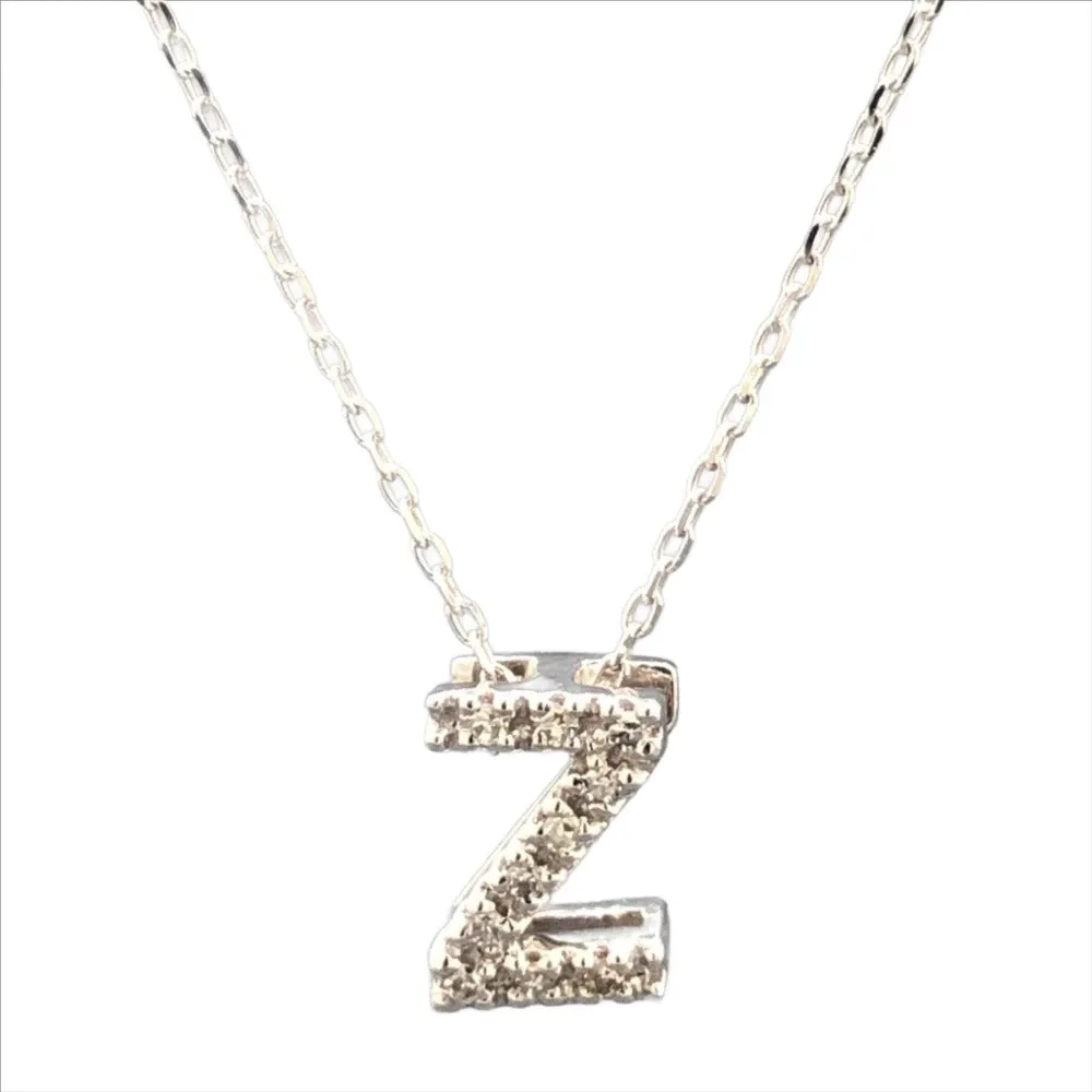 14K W Gold small 0.02ctw H/I1-SI2 diamond initial 'Z' pendant