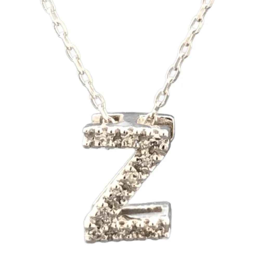 14K W Gold small 0.02ctw H/I1-SI2 diamond initial 'Z' pendant