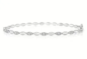 14K White Gold Diamond Beaded Bangle