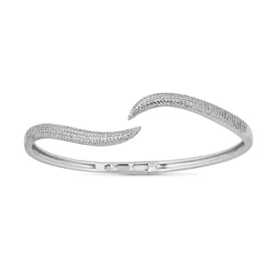 14K White Gold Diamond Wavy Hinged Bangle