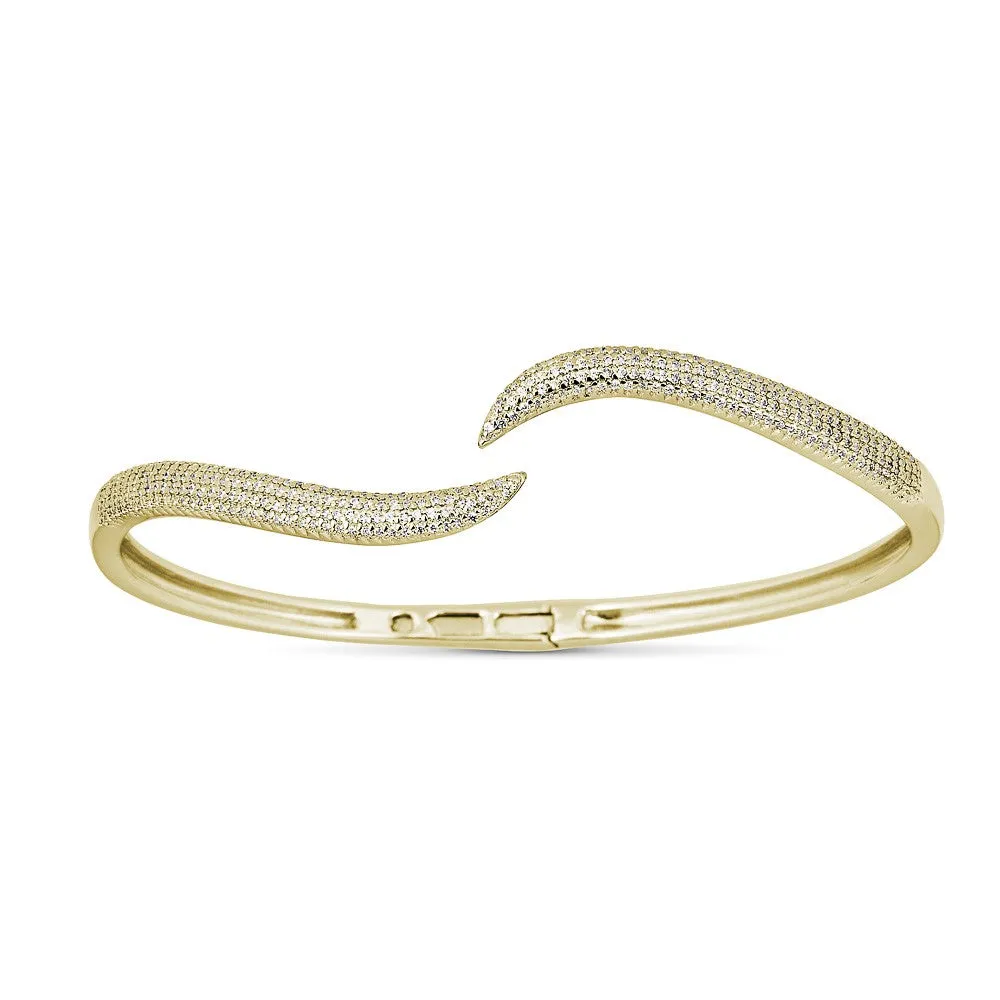 14K White Gold Diamond Wavy Hinged Bangle