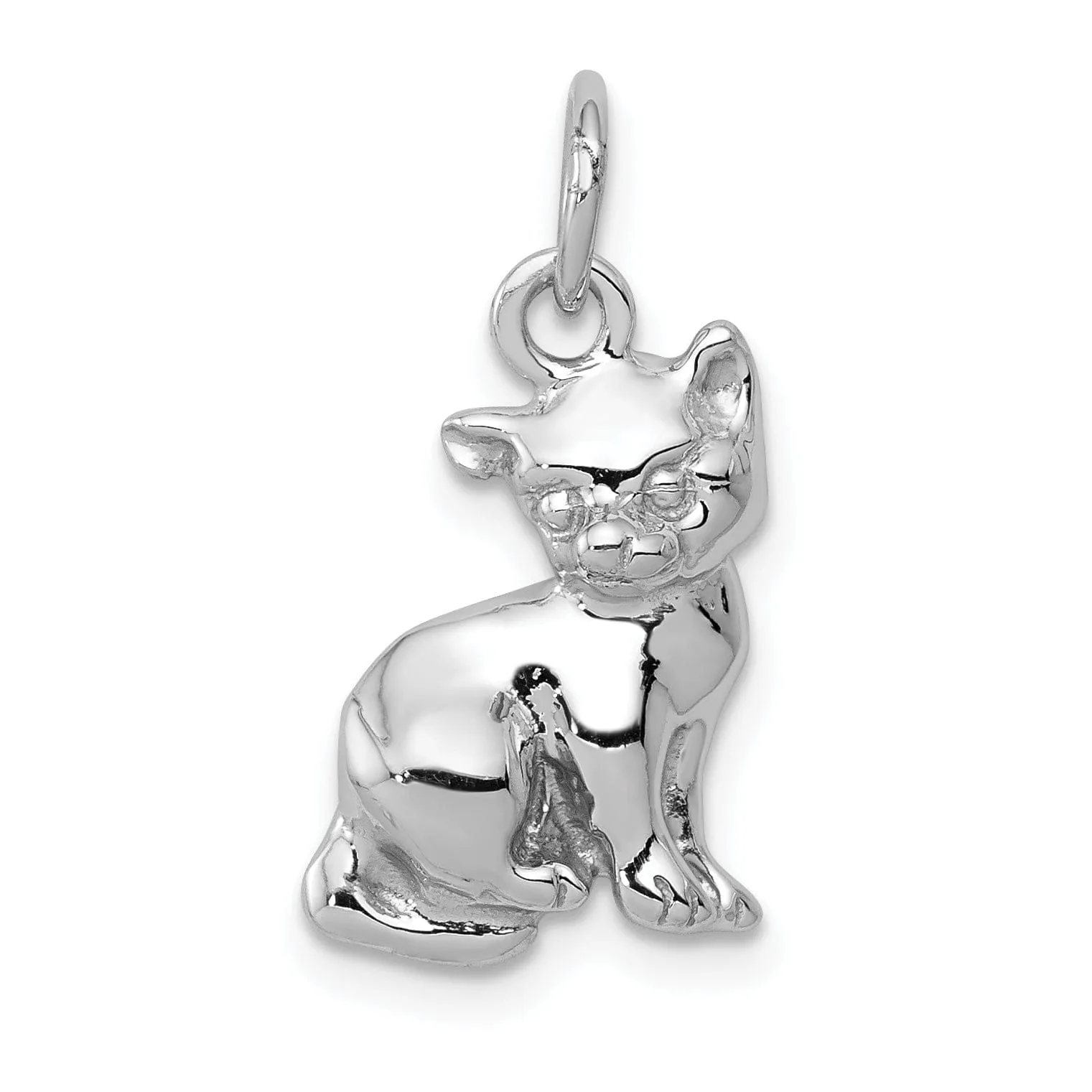 14k White Gold Polished Finish Cat Sitting Design Charm Pendant