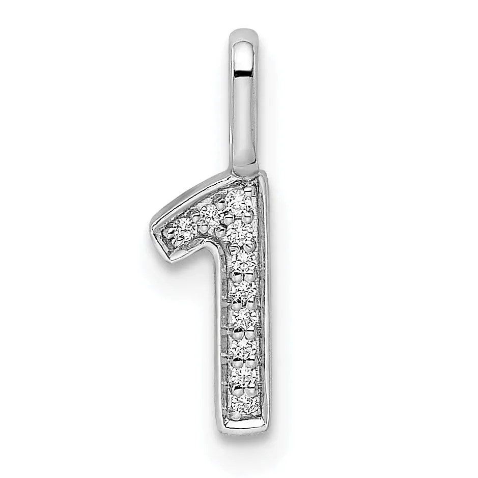 14k White Gold Polished Finish with Diamonds Womens Number 1 Charm Pendant