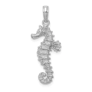 14k White Gold Polished Textured Finish Open-Backed Seahorse Charm Pendant