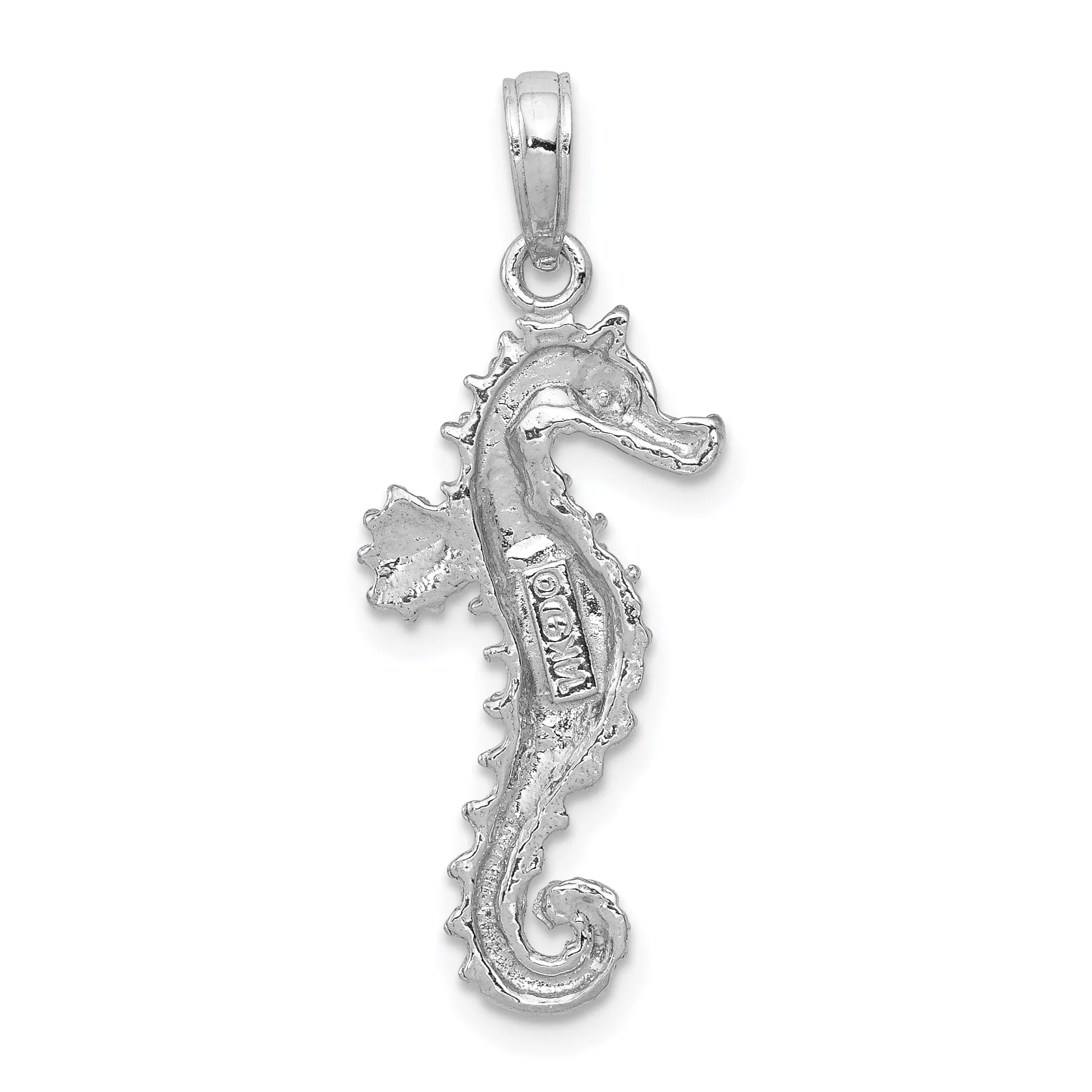 14k White Gold Polished Textured Finish Open-Backed Seahorse Charm Pendant