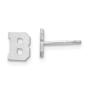 14K White Gold Script Satin Brushed Finish Letter B Initial Earrings