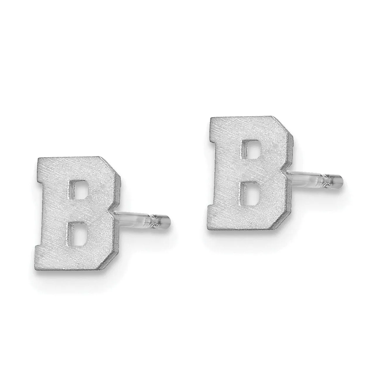 14K White Gold Script Satin Brushed Finish Letter B Initial Earrings