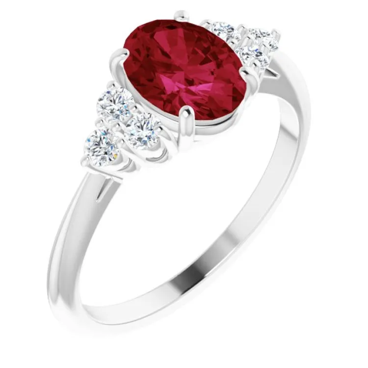 14K White Lab-Grown Ruby & 1/4 CTW Natural Diamond Ring