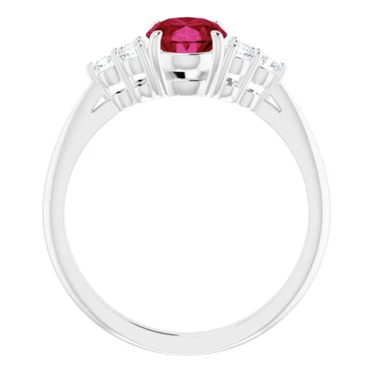 14K White Lab-Grown Ruby & 1/4 CTW Natural Diamond Ring