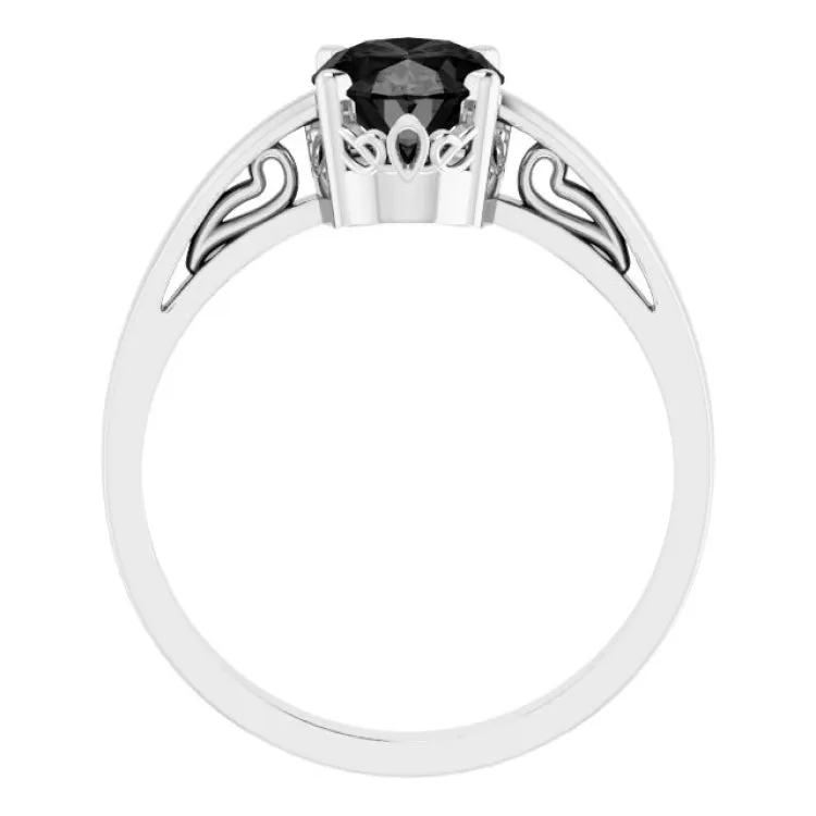 14K White Natural Onyx Solitaire Ring