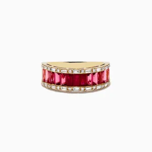 14k Yellow Gold Baguette Cut Ruby and Pink Tourmaline Band