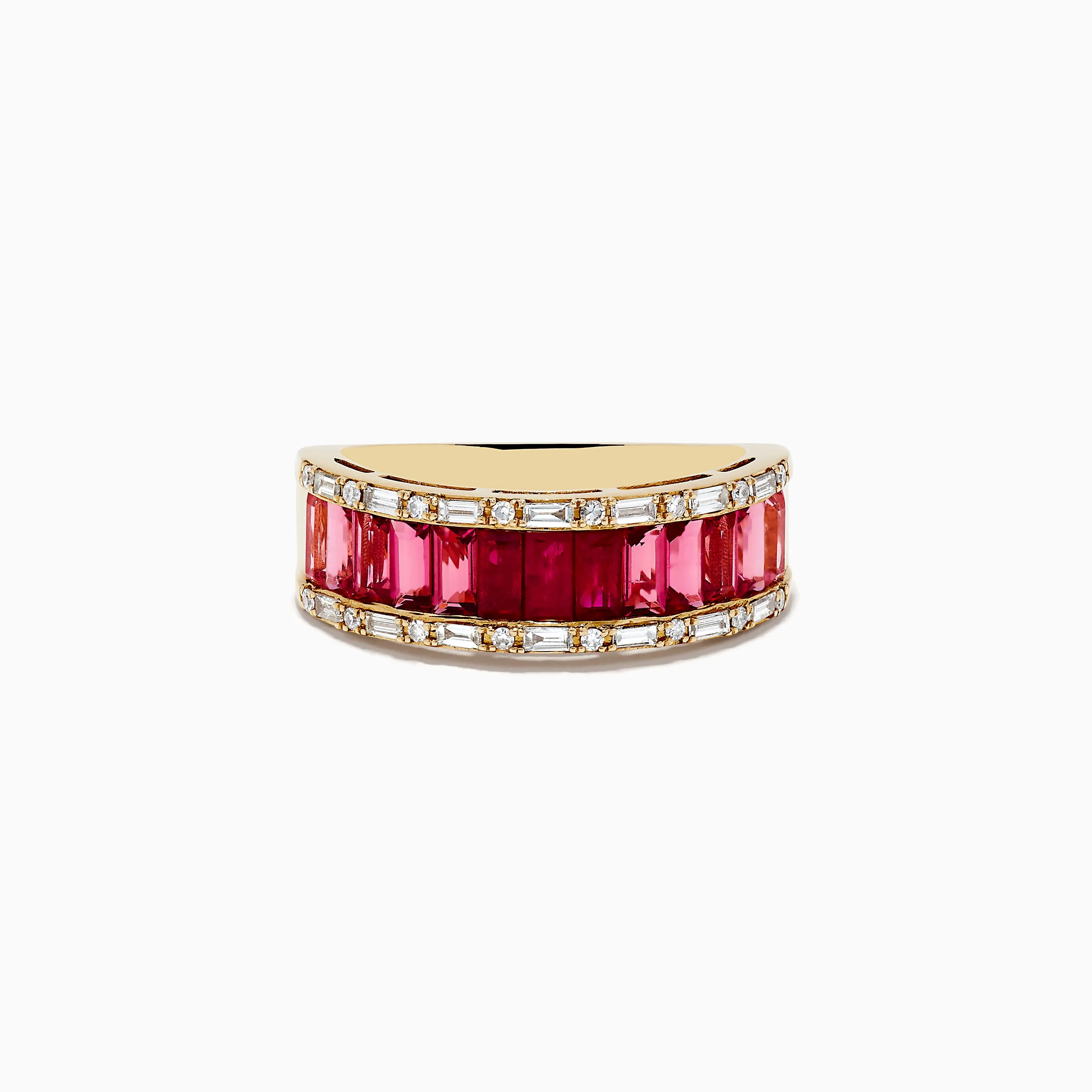 14k Yellow Gold Baguette Cut Ruby and Pink Tourmaline Band