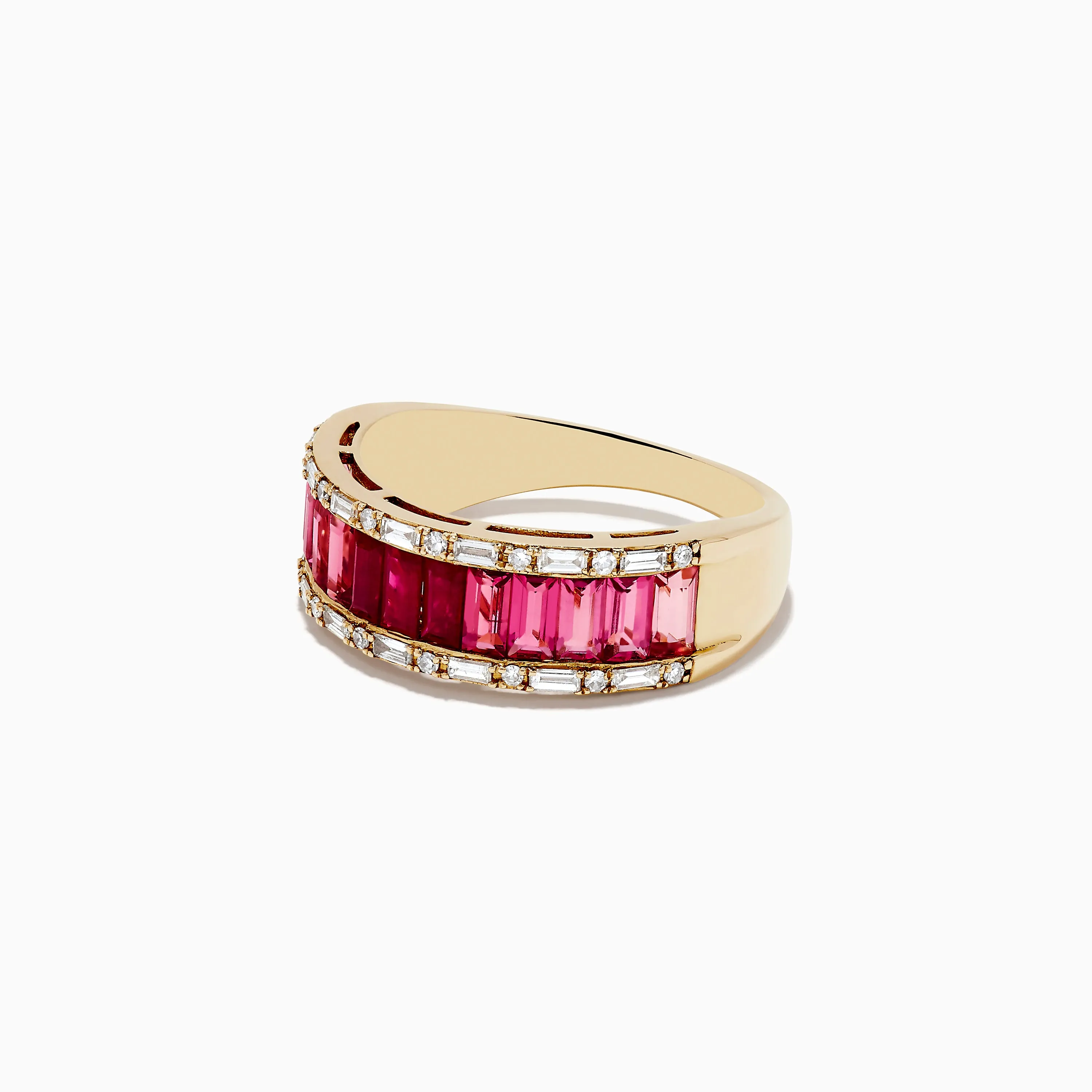 14k Yellow Gold Baguette Cut Ruby and Pink Tourmaline Band