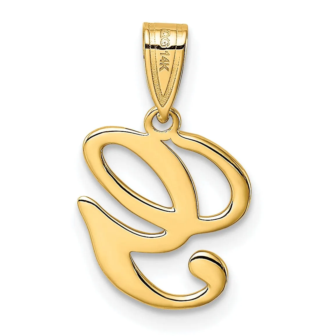 14K Yellow Gold Medium Size Script Design Letter G Initial Pendant