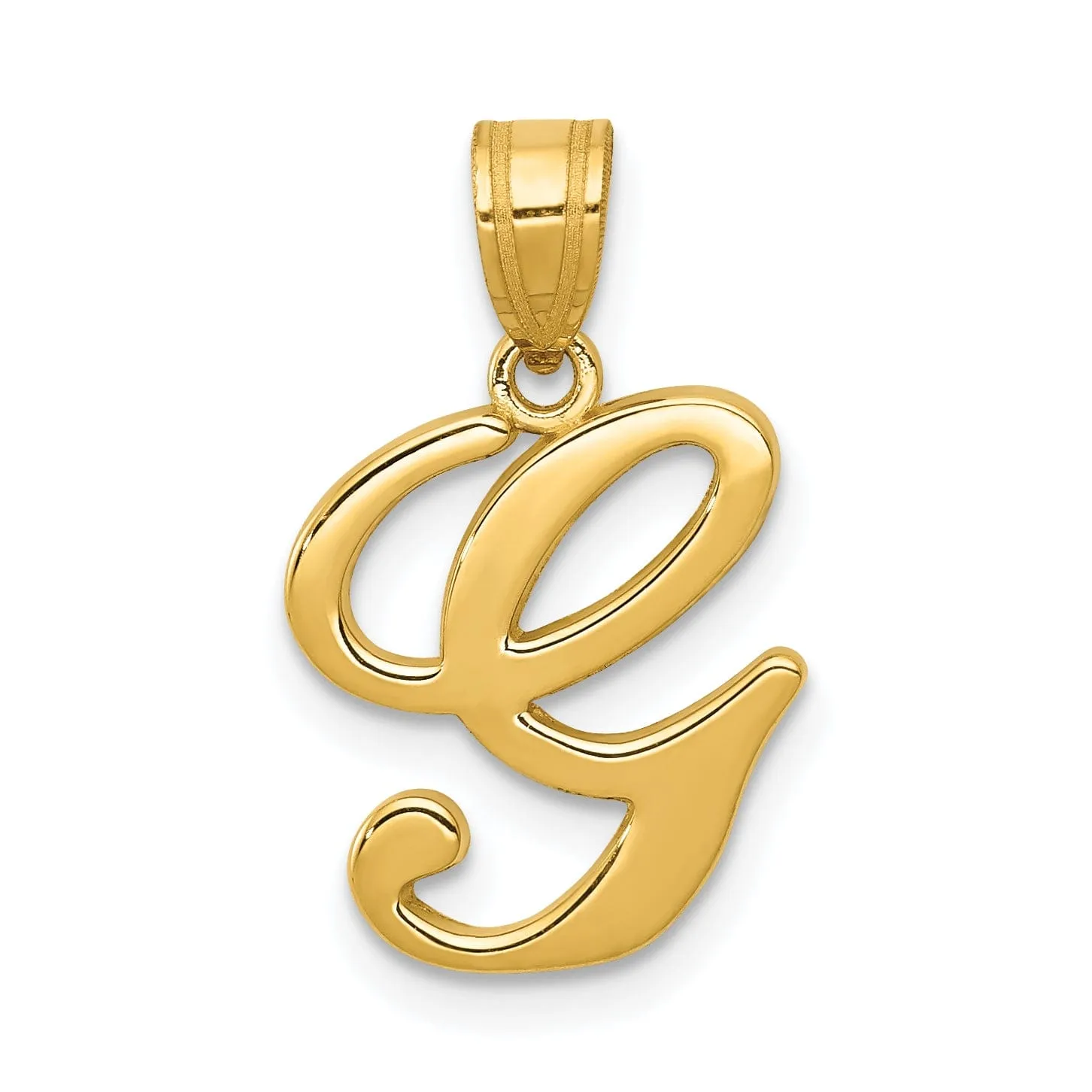 14K Yellow Gold Medium Size Script Design Letter G Initial Pendant