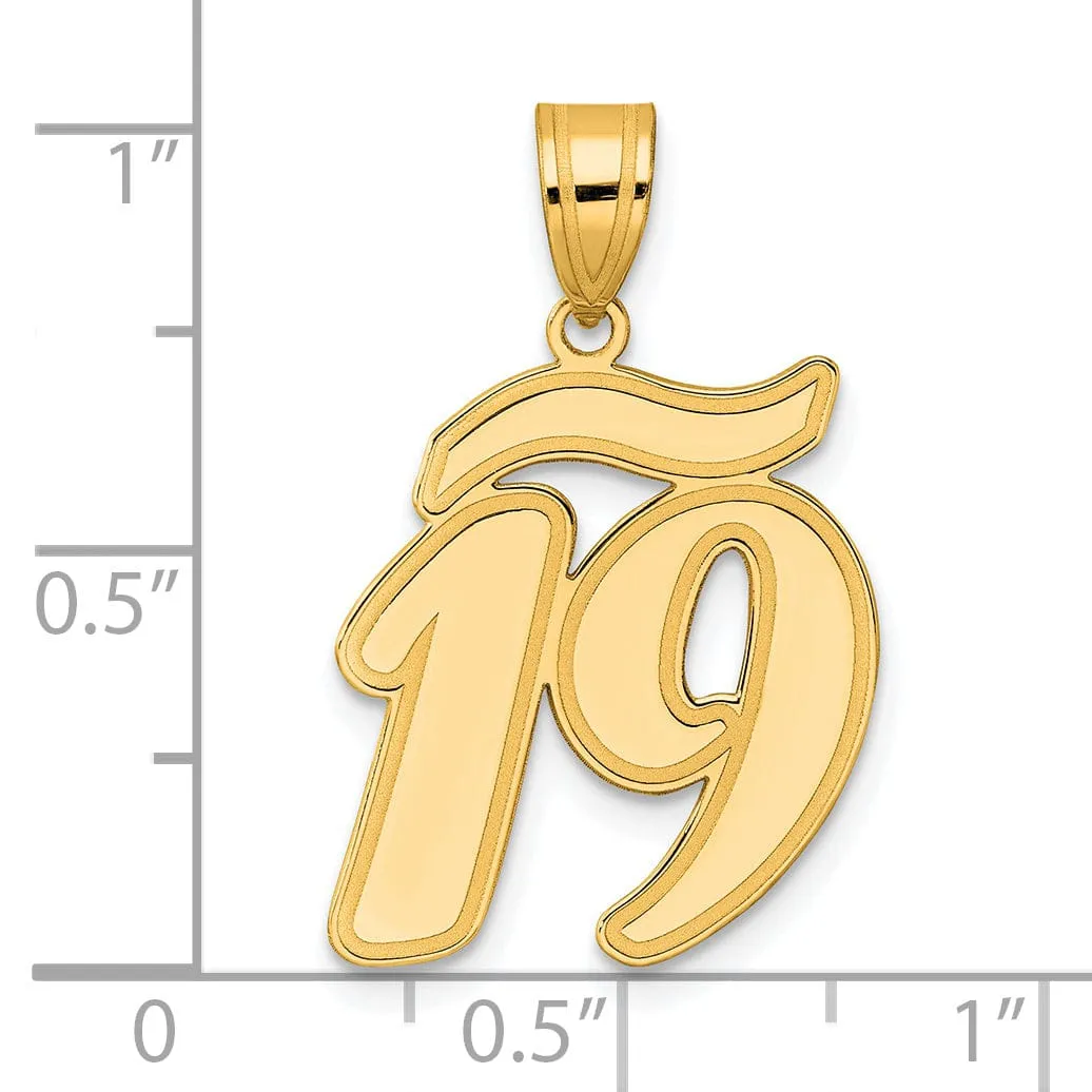 14k Yellow Gold Polished Finish Script Design Number 19 Charm Pendant