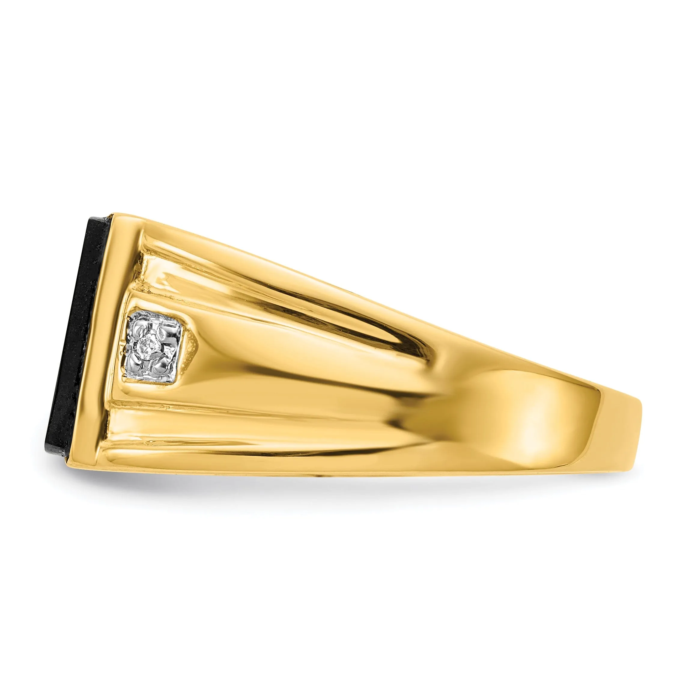 14k Yellow Gold Polished Men's Onyx Diamond Ring