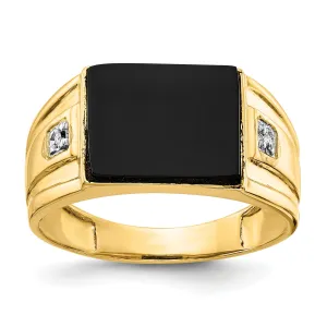 14k Yellow Gold Polished Men's Onyx Diamond Ring