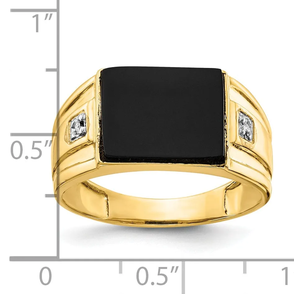 14k Yellow Gold Polished Men's Onyx Diamond Ring