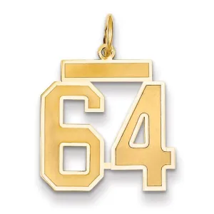 14k Yellow Gold Satin Brush Finish Medium Size Number 64 Charm Pendant