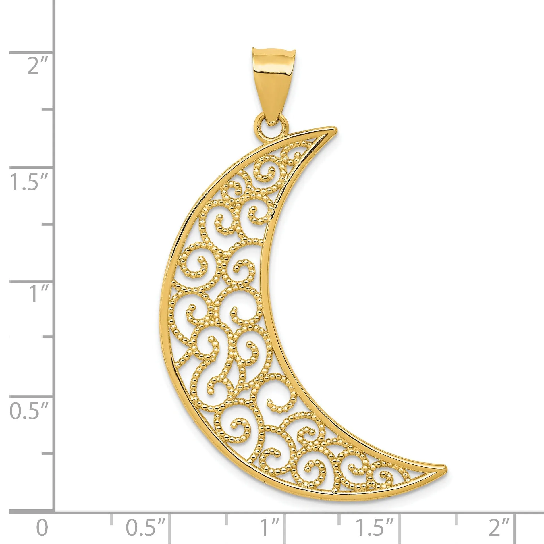 14k Yellow Gold Solid Open Back Solid Polished Finish Filigree Moon Design Charm Pendant