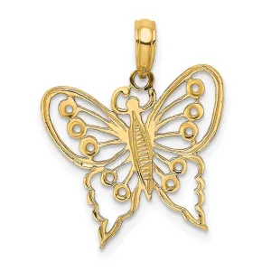 14k Yellow Gold Textured Open Back Solid Polished Finish Cut-Out Butterfly Charm Pendant