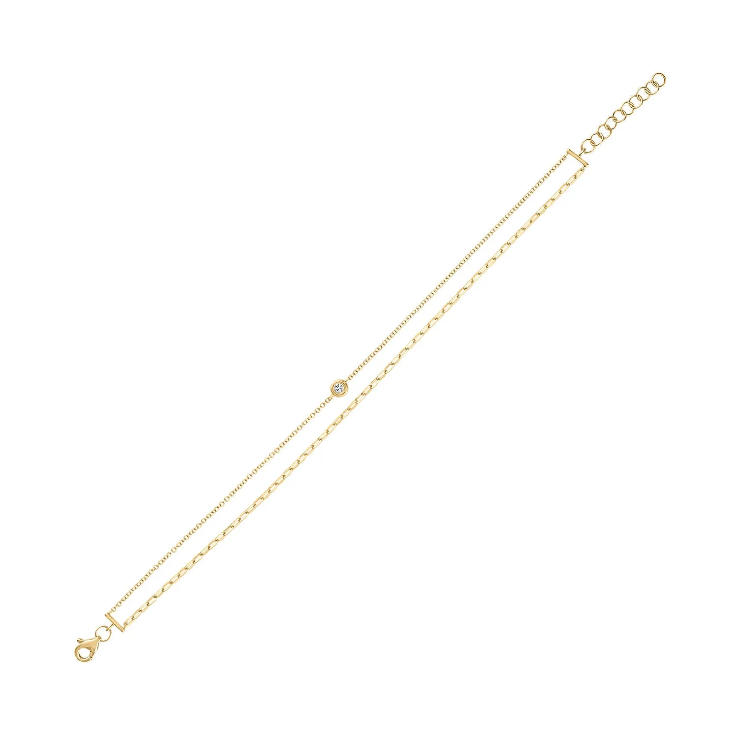 14KT GOLD DIAMOND BEZEL DOUBLE CHAIN BRACELET