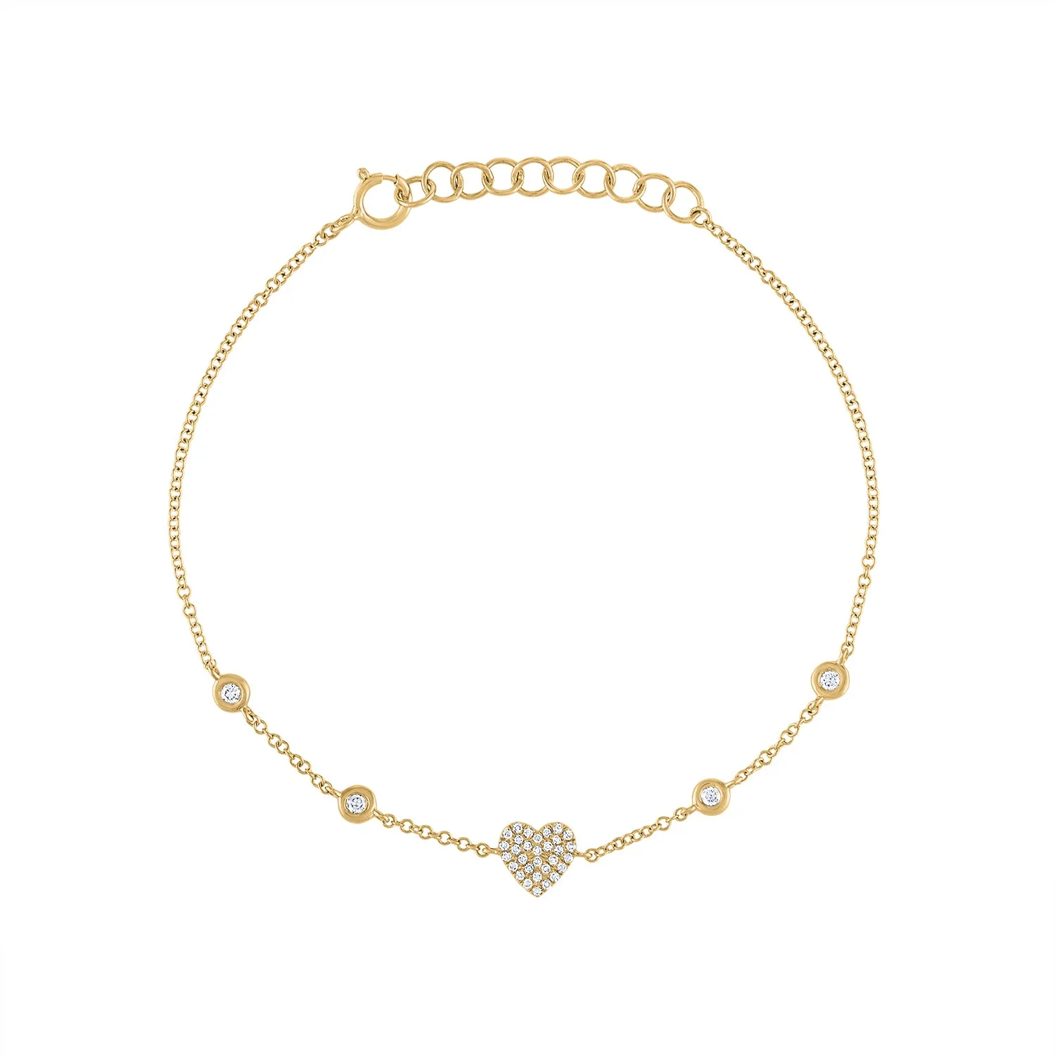 14KT GOLD PAVE DIAMOND HEART BEZEL BRACELET