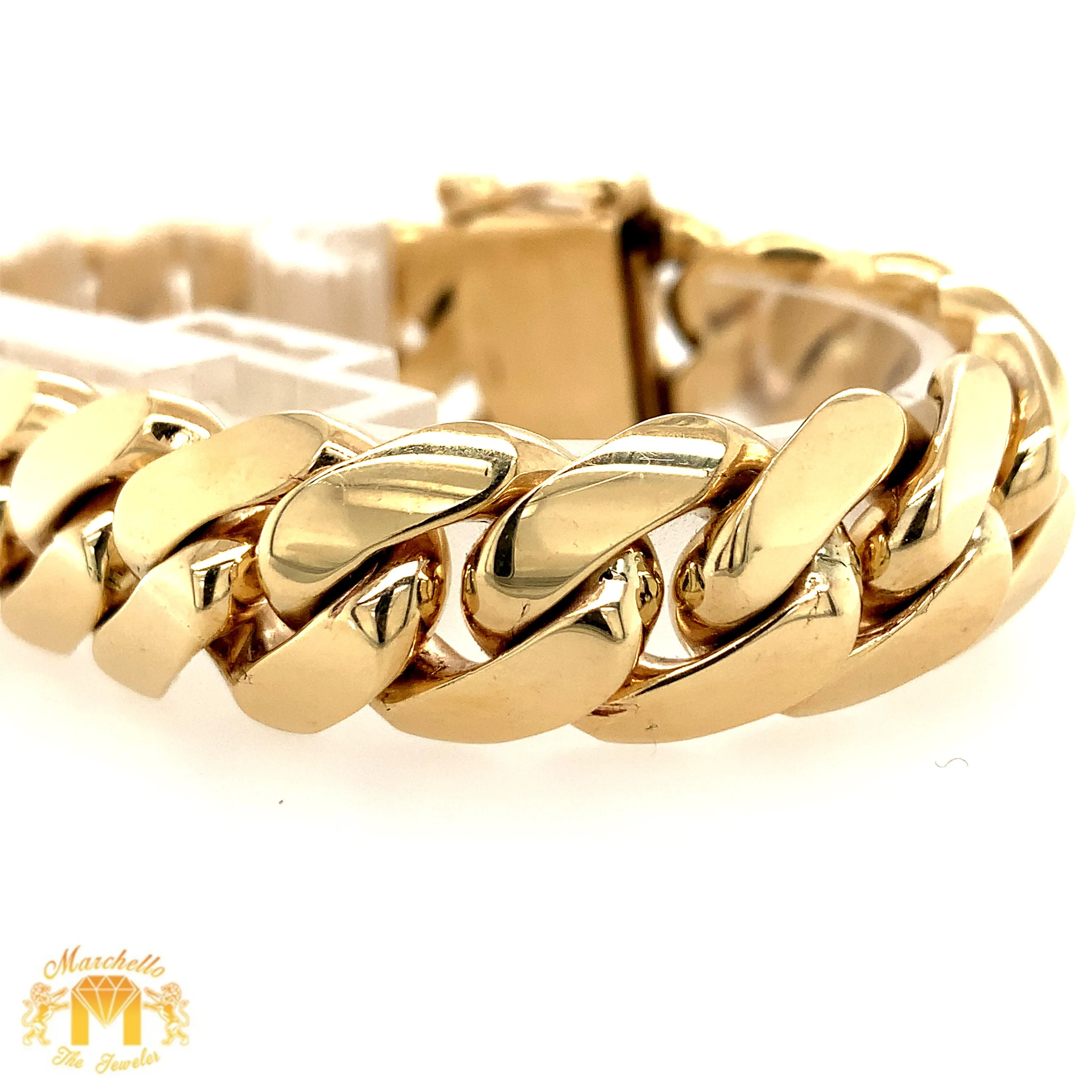 14mm 14k Yellow Gold Solid Miami Cuban Bracelet (VIP)